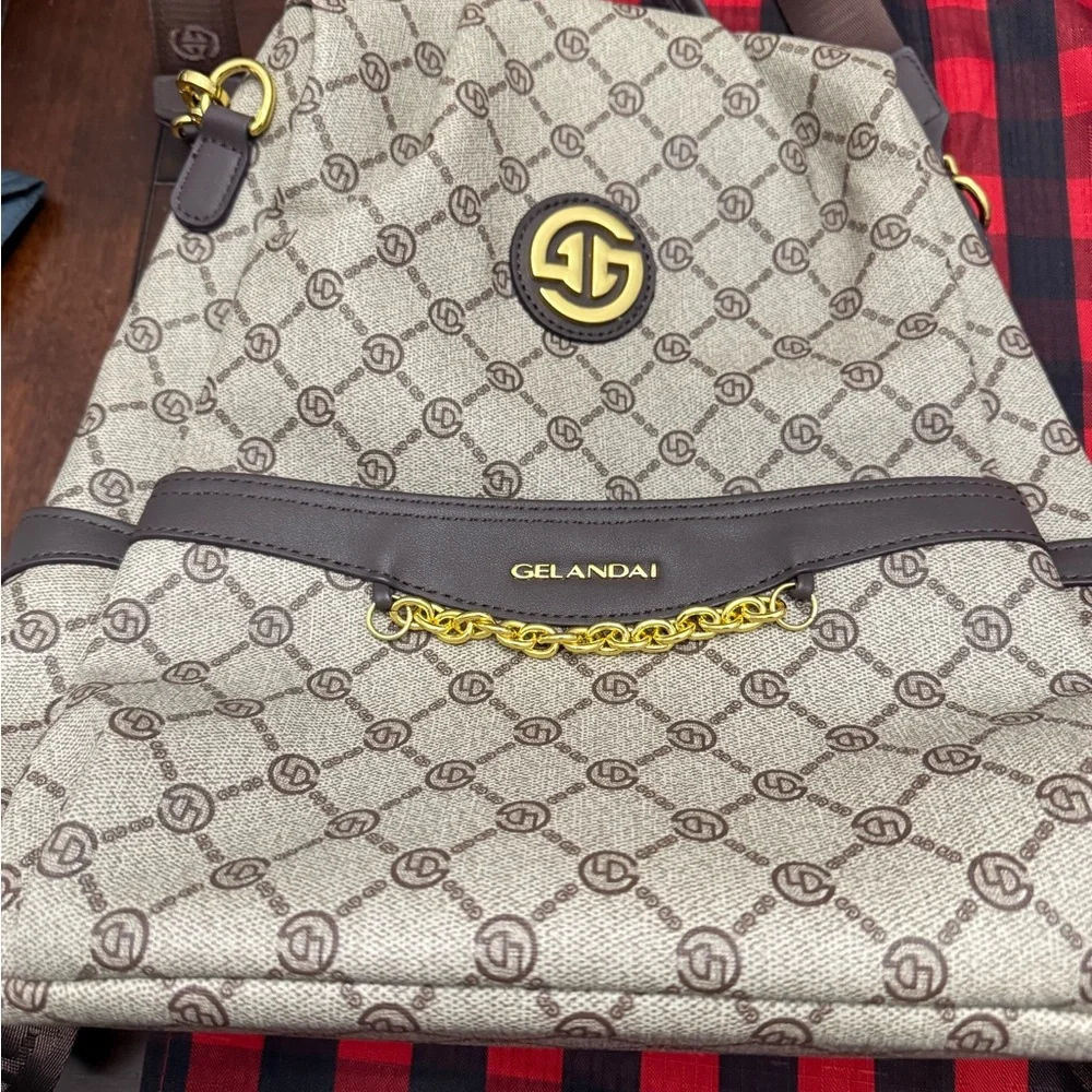 Gelandi Beige and Brown Book bag/Back Pack